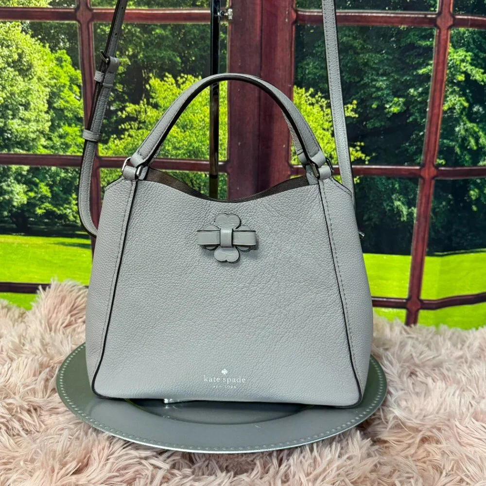 kate spade Gray Pebble Leather Satchel with Top Handle & Crossbody Strap